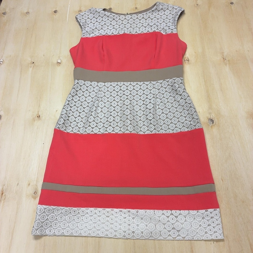 Studio One New York Dress Womens 14 Red Colorblock Sheath Knee Length Office